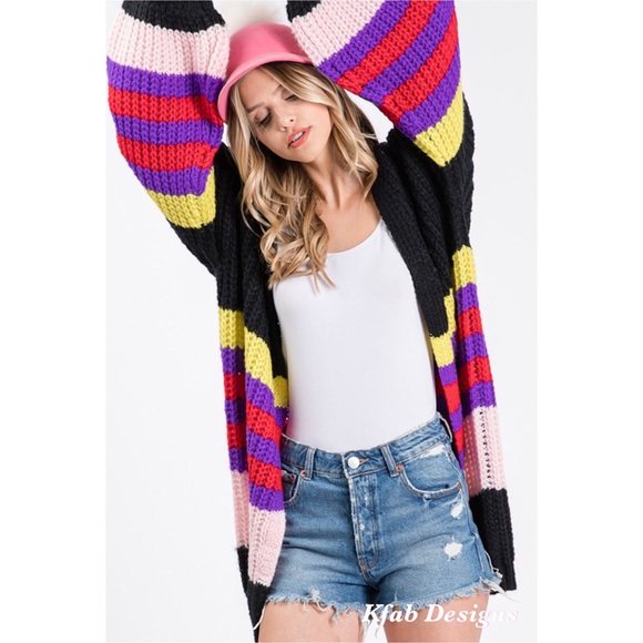❤️LAST 1! Striped Bubble Sleeve Sweater Cardigan! - Picture 7 of 10